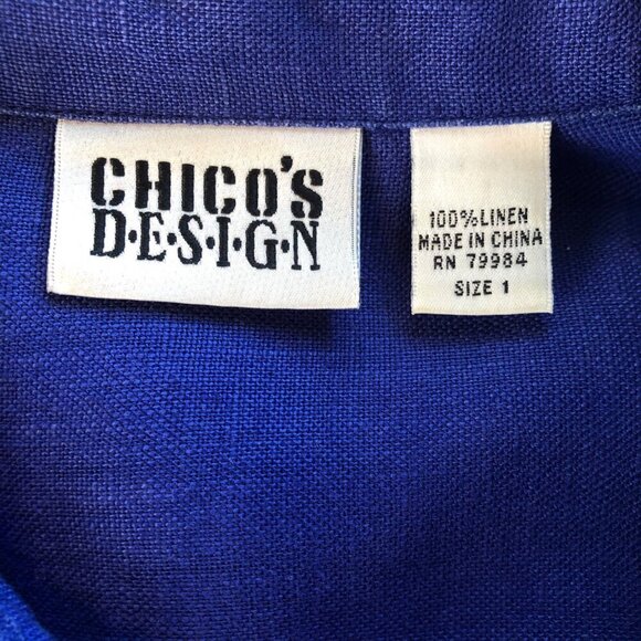 Chico's 100% Linen Button Front Long Sleeve Blue Tunic Size 1 - Picture 4 of 10